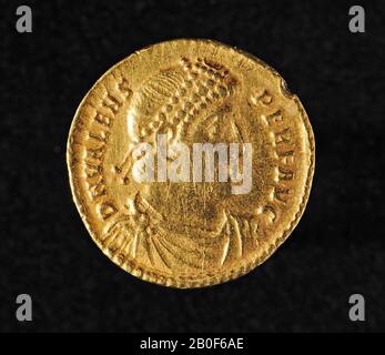 VZ: Buste drapé avec perlé diadem no, DN VALENS - PAR F AVG, Kz: Empereur avec panneau frontal, chef nr, RESTIVTOR - REIPVBLICAE ante ·, coin, solidus, Valens, métal, or, 5,5 grammes, roman 364-367, Pays-Bas, Limbourg, Peel et Maas, Hout Banque D'Images