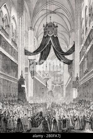 Célébration funéraire pour François-Nicolas-Madeleine Morlot, archevêque de Paris, notre-Dame de Paris, France, 1862 Banque D'Images