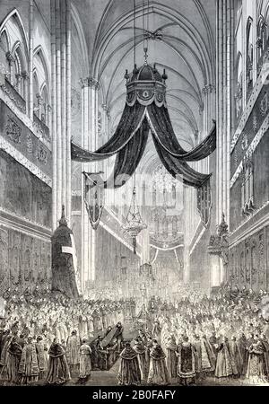 Célébration funéraire pour François-Nicolas-Madeleine Morlot, archevêque de Paris, notre-Dame de Paris, France, 1862 Banque D'Images