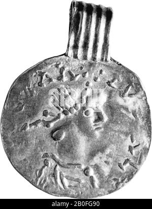 Pays-Bas Moyen âge, cintre, trémissis, métal, or, 2 x 1,5 cm, 1,3 grammes, vmeb 613-629, Pays-Bas, Frise, Littleseradiel, Wieuwerd, terp Bessens Banque D'Images