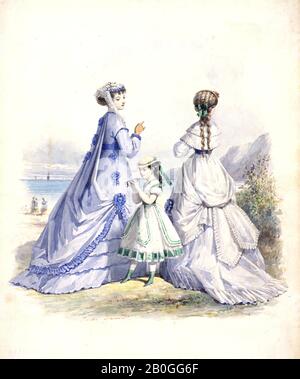 Jules David, Français, 1808-1892, Fashion Drawing No. 9, 1868, Aquarelle, crayon, et gouache blanc sur carton blanc, Dans L'Ensemble: 11 5/16 x 8 7/8 po. (28,7 x 22,5 cm Banque D'Images
