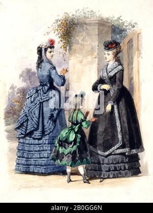 Jules David, Français, 1808-1892, Fashion Drawing No. 12, 1869, Aquarelle sur carton blanc, Total : 11 1/4 x 8 11/16 in. (28,6 x 22 cm Banque D'Images