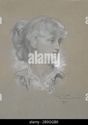 Frederic Leighton Premier Baron Leighton de Stretton, British, 1830–1896, Portrait de Mlle Dorothy Dene, 1895, craie blanche et noire sur papier bleu clair décolorée au vert, Dans L'Ensemble : 11 7/16 x 8 3/4 in. (29 x 22,3 cm Banque D'Images