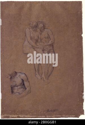 Frederic Leighton 1 Baron Leighton de Stretton, britannique, 1830–1896, étude pour 'Whispers', avant 1881, craie noire et blanche sur papier brun, Dans L'Ensemble: 13 1/16 x 9 3/16 in. (33,1 x 23,4 cm Banque D'Images