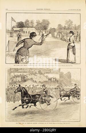 Gray-Parker, américain, 19ème siècle, Charles Dater Weldon, (américain, 1855–1935), Le tournoi de tennis Ladies' Lawn..., et, Le Grand Trot à Fleetwood..., 1883, gravure sur papier, image: 13 1/2 x 9 5/16 in. (34,3 x 23,6 cm Banque D'Images