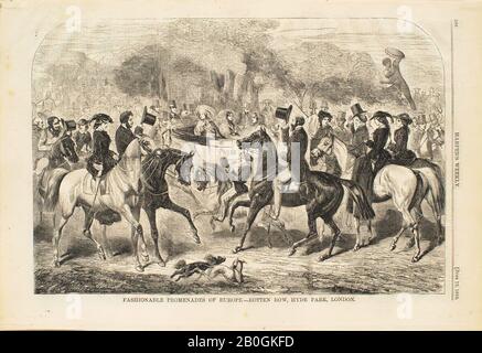 Inconnu, Tendances Proménades d'Europe.—Rotten Row, Hyde Park, Londres, 1858, gravure en bois sur papier, image: 9 1/8 x 13 11/16 in. (23,2 x 34,8 cm Banque D'Images