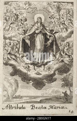 Après Jacques Callot, français, 1592–1635, attributs de la Vierge bénie, gravure sur papier ponté, image : 2 1/2 x 1 3/4 po. (6,3 x 4,4 cm Banque D'Images