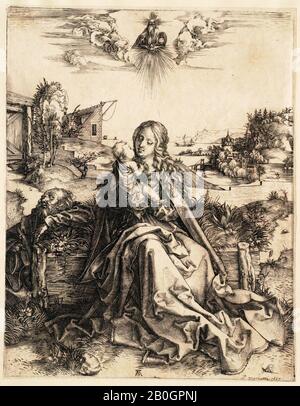 Albrecht Dürer, allemand, 1471–1528, La Sainte famille aux papillons, 1495, Gravure sur papier, bordure : 9 3/8 x 7 3/8 po. (23,8 x 18,7 cm Banque D'Images