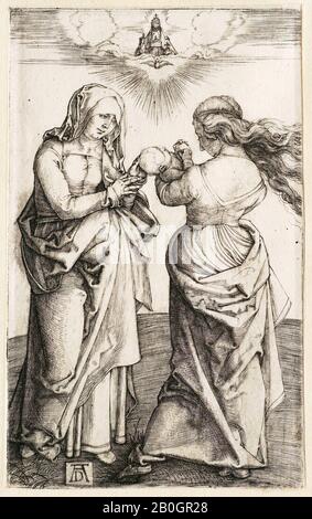 Albrecht Dürer, allemand, 1471–1528, la Vierge avec le Christ nourrisson et Sainte Anne, 1500–1501, Gravure sur papier, image : 4 1/2 x 2 3/4 in. (11,5 x 7 cm Banque D'Images