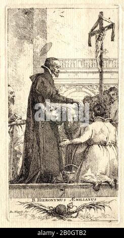 Giovanni Domenico Tiepolo, italien, 1727–1804, Saint Jérôme Emiliani Distribuant des aliments Aux Orphelins, Etching sur papier, image: 7 5/8 x 4 in. (19,4 x 10,1 cm Banque D'Images