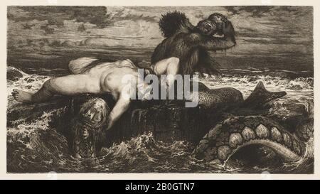 Après Arnold Böcklin, Suisse-allemand, 1827-1901, Nereid et Triton avec Snake, 1873, gravure sur papier, image: 6 3/8 x 11 13/16 in. (16,2 x 30 cm Banque D'Images