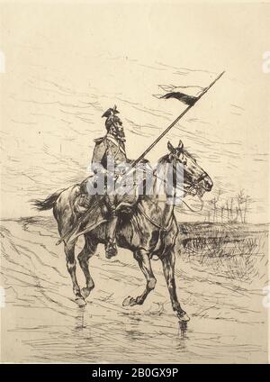 Jean Baptiste Edouard Detaille, français, 1848–1912, Un Uhlan (soldat monté avec un brochet), 1870 s, Etching sur du papier vélin, image : 11 x 8 3/8 po. (28 x 21,2 cm Banque D'Images