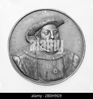 Modèle attribué à Steven Cornelisz van Herwijck, Henry VIII, roi d'Angleterre (1491–1547, r. 1509–47), probablement néerlandais, modèle attribué à Steven Cornelisz van Herwijck (néerlandais, Utrecht CA. 1530–peut-être ca. 1565 Londres), du XVIe au XVIIe siècle, probablement néerlandais, bronze, diamètre : 3 7/8 po. (9,8 cm), médailles et Plaquettes Banque D'Images