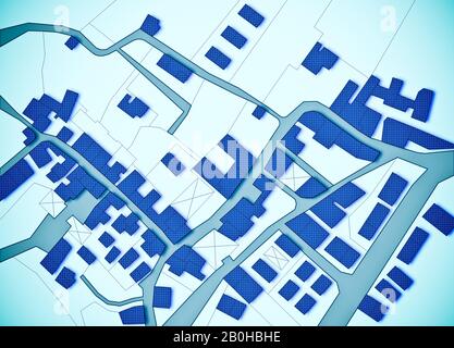 Plan cadastral du territoire imaginaire avec les bâtiments et les routes Banque D'Images