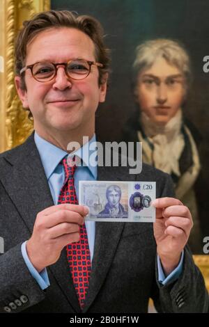 Londres, Royaume-Uni. 20 février 2020. Le gouverneur de la Banque d'Angleterre, Mark Carney, directeur de Tate Britain Alex Farquharson (photo), lance la nouvelle note de 20 £ qui présente l'artiste JMW Turner en même temps que son autoportrait (utilisé sur la note) à Tate Britain. Le nouveau billet entre en circulation le 20 février. Crédit: Guy Bell/Alay Live News Banque D'Images