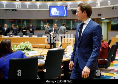 Bruxelles, Belgique. 20 février 2020. Le chancelier autrichien Sebastian Kurz lors du sommet spécial du Conseil européen à Bruxelles. Photo. 20 février 2020. JP Black ***SLOVAQUIE, POLOGNE OUT* crédit: JP Black/ZUMA Wire/Alay Live News Banque D'Images