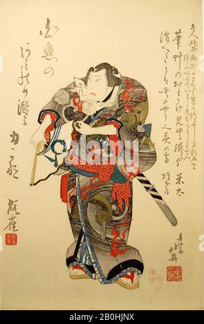 Shunbaisai Hokuei, Kabuki acteur Nakamura Utaemon IV comme Wrestler Iwakawa Jirokichi, dans le jeu Sekitori senryō nobori (La Montée Des Mille Ryō Wrestler), Japon, période Edo (1615–1868), Shunbaisai Hokuei (japonais, 1837-Hôban, couleur: 15 1/4 x 10 po. (38,7 x 25,4 cm), tirages Banque D'Images