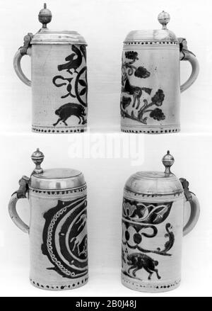 Tankard (Stein), Allemand, Westerwald, XVIIIe siècle, Allemand, Westerwald, Stoneware; étain, hauteur: 9 1/8 in. (23,2 cm), céramique-poterie Banque D'Images
