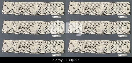 Bordure, italien, Abruzzi, XVIIIe siècle, italien, Abruzzi, dentelle Bobbin, L. 7 x W. 1 1/4 pouces (17,8 x 3,2 cm), textiles-lacets Banque D'Images