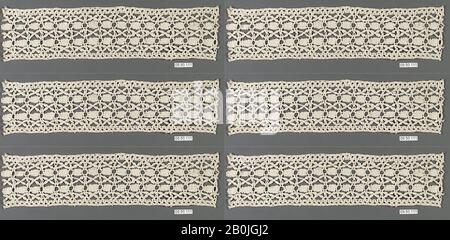 Strip, italien, Gênes, début du XVIIIe siècle, italien, Gênes, dentelle Bobbin, L. 11 1/4 x 2 1/2 pouces (28,6 x 6,4 cm), textiles-lacets Banque D'Images