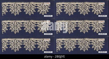 Bordure, italienne, Gênes, XVIIe siècle, italienne, Gênes, dentelle Bobbin, L. 7 x W. 2 pouces (17,8 x 5,1 cm), textiles-lacets Banque D'Images