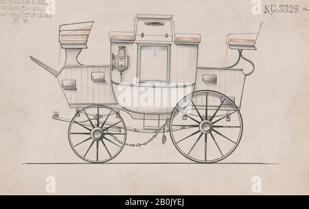 Brewster & Co., Design for Park Drag, no 3328 A, Brewster & Co. (Américain, New York), 1877, Graphite, encre noire et stylo, aquarelle et gouache, et tampon d'encre, feuille : 6 1/16 x 9 1/4 po. (15,4 x 23,5 cm), mises en plan Banque D'Images