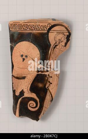 Fragment de terre cuite d'un lekythos (ballon à huile), grec, Attique, classique, date 460–450 av. J.-C., grec, Attique, Terre Cuite; figure rouge, Vases Banque D'Images