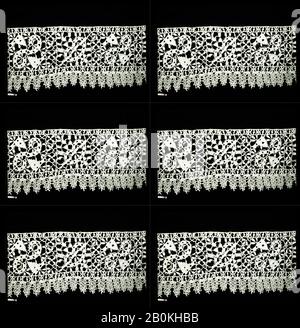 Fragment, italien, XVIe–XVIIe siècle, italien, dentelle à aiguille, punto dans aria, L. 31 x W. 6 pouces (78,7 x 15,2 cm), textiles-lacets Banque D'Images