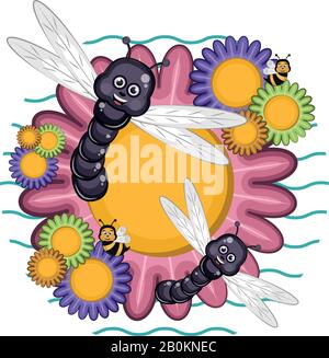 Mignons libellules et abeilles Illustration de Vecteur