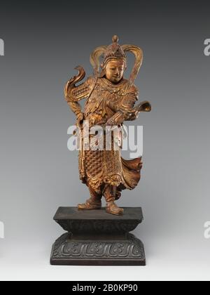 Bodhisattva Skanda, Chine, dynastie Ming (1368–1644), date du XVIe–XVIIe siècle, Chine, bois Laqué et doré, H. 9 po. (22,9 cm) ; H. (avec support) 11 1/2 po. (29,2 cm) ; avec 5 po. (12,7 cm) ; D.4 po. (10,2 cm), Sculpture Banque D'Images