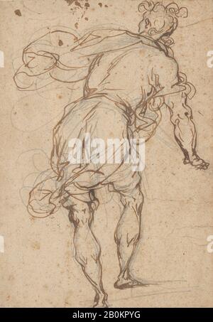 Alessandro Maganza, Figure Masculine Vue De Derrière, Alessandro Maganza (Italien, Vicence 1556–Après 1630 Vicence (?)), Ca. 1603–10, encre stylo et marron, sur un croquis crayon, 11 15/16 x 8 1/4 po. (30,3 x 21 cm), mises en plan Banque D'Images