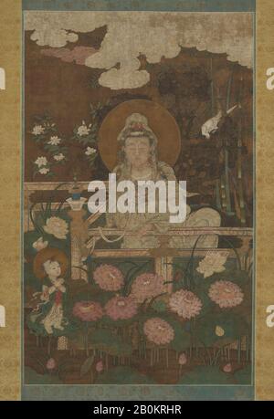 Artiste non identifié, Guanyin comme Le Neuf-Lotus Bodhisattva, Chine, dynastie Ming (1368–1644), artiste non identifié, fin du XVIe siècle, 1593, Chine, défilement suspendu; encre et couleur sur la soie, image: 72 × 3/8 44 1/8 in. (183,8 × 112,1 cm), Hors Tout avec montage : 119 7/8 × 54 po. (304,5 × 137,2 cm), Hors Tout avec boutons : 119 7/8 × 58 1/2 po. (304,5 × 148,6 cm), Peintures Banque D'Images