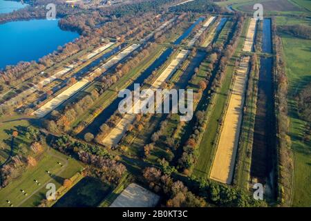 Photographie aérienne, GELSENWASTER AG Waterworks Haltern, bassin filtrant, Haltern am See, région de la Ruhr, Rhénanie-du-Nord-Westphalie, Allemagne, DE, Europe, comercia Banque D'Images