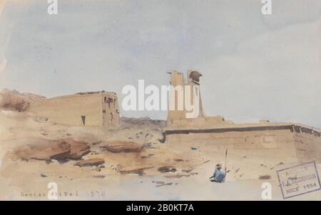 Frederick Arthur Bridgman, le Temple de Dendur, Montrant le pylon et la terrasse, américain, Frederick Arthur Bridgman (1847–1928), 1874, américain, aquarelle et gouache sur papier blanc cassé, 4 7/8 x 7 5/8 in. (12,4 x 19,4 cm), mises en plan Banque D'Images