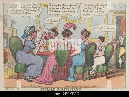 Thomas Rowlandson, Hommes Politiques Féminins, Thomas Rowlandson (Britannique, Londres 1757–1827 Londres), Après George Moutard Woodward (Britannique, Ca. 1760–1809 Londres), 1er janvier 1808, gravure de couleur Manuelle, feuille : 9 9/16 × 13 1/4 po. (24,3 × 33,6 cm), tirages Banque D'Images