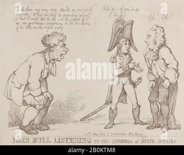 Thomas Rowlandson, John Bull Écoutant Les Querelles Des Affaires Publiques, Thomas Rowlandson (British, Londres 1757–1827 Londres), Napoléon Bonaparte (Français, Ajaccio 1769–1821 Sainte-Hélène), Henry Addington, 1ère Viscount Sidmouth (Britannique, Holborn 1757–1844 Londres), 1er Mai 1803, Etching, Feuille 9 × 16 Du 9 Au 11 Septembre. (23,4 × 29,4 cm), tirages Banque D'Images