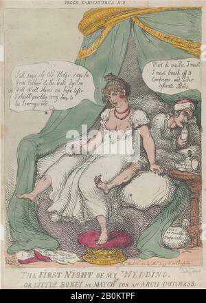 Thomas Rowlandson, La Première Nuit De Mon Mariage, Ou Little Boney Pas De Match Pour Une Arche Dutchesse, 'Tegg'S Caricatures', Thomas Rowlandson (British, Londres 1757–1827 Londres), 25 Avril 1810, Gravure De Couleur Main, Feuille: 12 15/16 × 9 1/4 In. (32,8 × 23,5 cm), tirages Banque D'Images