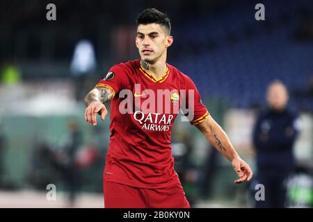 Rome, Italie. 20 février 2020. Diego Perotti des gestes roms lors de la Ligue Europa de l'UEFA, match de football entre AS Roma et KAA Gent le 20 février 2020 à Stadio Olimpico à Rome, Italie - photo Federico Proietti/ESPA-Images crédit: Agence photographique sportive européenne/Alay Live News Banque D'Images