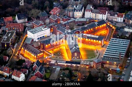 Photographie aérienne, prison, établissement correctionnel Münster Gartenstraße, photo de nuit, Münster, Münsterland, Rhénanie-du-Nord-Westphalie, Allemagne, DE, Euro Banque D'Images