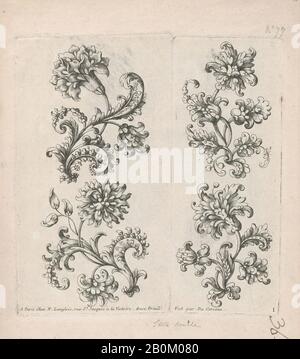Paul Androuet Ducereau, Série De Motifs À Petites Fleurs, Plaque 1, Ca. 1670–85, gravure [imprimée à partir de 2 plaques], plaque : 6 3/4 × 3 3/4 po. (17,2 × 9,5 cm), plaque : 6 3/4 × 2 5/8 in. (17,1 × 6,7 cm), feuille : 10 1/8 × 7 9/16 po. (25,7 × 19,2 cm Banque D'Images