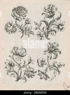 Paul Androuet Ducereau, Série De Motifs De Petites Fleurs, Plaque 4, Ca. 1670–85, gravure, plaque : 7 5/16 × 5 11/16 po. (18,6 × 14,4 cm), feuille : × 7 9/16 po. (25,4 × 19,2 cm Banque D'Images