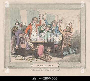 Thomas Rowlandson, Public School, Thomas Rowlandson (British, Londres 1757–1827 Londres), 10 Mai 1802, Gravure De Couleur Manuelle, Feuille : 10 1/16 Po. × 13 po. (25,5 × 33 cm), plaque : 8 15/16 × 10 13/16 po. (22,7 × 27,5 cm), tirages Banque D'Images