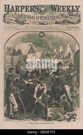 Après Winslow Homer, Boîtes De Noël À Camp – Christmas, 1861 (Harper'S Weekly, Vol. Vi), Après Winslow Homer (American, Boston, Massachusetts, 1836–1910 Prouts Neck, Maine), 4 Janvier 1862, Gravure En Bois, Image : 10 7/8 X 9 1/8 In. (27,6 x 23,2 cm), feuille : 15 9/16 x 10 5/8 po. (39,5 x 27 cm), tirages Banque D'Images