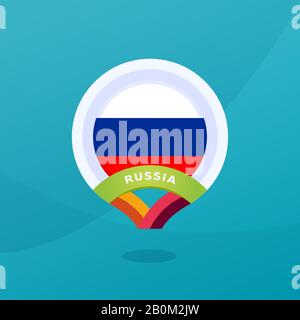 Broche de localisation de la carte du drapeau vectoriel russe. Finale du tournoi européen de football 2020. Couleurs et style officiels du championnat. Illustration de Vecteur