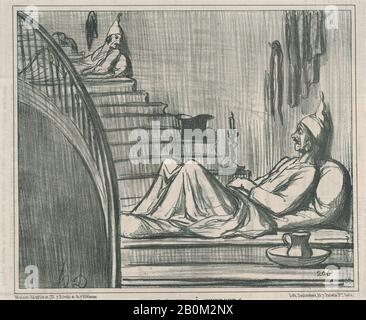 Honoré Daumier, les Parisiens à Cherbourg, d'Actualités, publié dans le Charivari, 16-17 août 1858, Actualités, Honoré Daumier (français, Marseille 1808–1879 Valmondois), 16–17 août 1858, Lithographe sur papier journal; deuxième état de deux (Delteil), fiche : 3/8 × 13. (24,8 × 33,9 cm), image : 8 3/8 × 10 1/16 po. (21,3 × 25,6 cm), tirages Banque D'Images