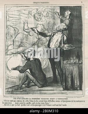 Honoré Daumier, vue d'un studio la dernière semaine avant l'exposition, de 'croquis parisiens', publié dans le Charivari, 1er avril 1864, 'croquis parisiens' (Croquis Parisiens), Honoré Daumier (français, Marseille 1808–1879 Valmondois), 1er avril 1864, Lithographe sur papier journal; deuxième état de deux images (7/16 x 25), 16. (23,9 × 21 cm), feuille : 11 7/8 × 11 7/8 po. (30,1 × 30,1 cm), tirages Banque D'Images