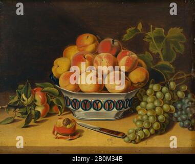 John A. Woodside, Still Life: Pêches Et Raisins, Américain, John A. Woodside (1781–1852), Ca. 1825, américain, huile sur bois, 9 3/4 x 12 1/4 in. (24,8 x 31,1 cm), Peintures Banque D'Images