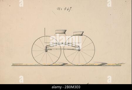 Brewster & Co., Design Four-Seat Square Box Wagon, No 467/ 716, Brewster & Co. (Américain, New York), Ca. 1860, Graphite, stylo et noir in, aquarelle et gouache, feuille: 6 7/16 x 9 11/16 in. (16,4 x 24,6 cm), mises en plan Banque D'Images