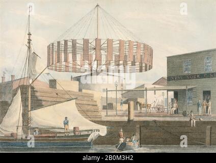 John William Hill, Circular Mill, King Street, New York, américain, John William Hill (américain (né en Angleterre), Londres 1812–1879 West Nyack, New York), 1830, américain, aquarelle sur papier blanc cassé, 9 3/4 x 13 1/2 in. (24,8 x 34,3 cm), mises en plan Banque D'Images