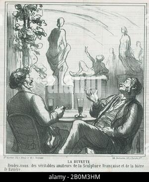 Honoré Daumier, Au bar, point de rencontre pour les vrais amoureux de la sculpture française et de la bière bavaroise, à partir de « croquis d'exposition », publié au Charivari, 3 juin 1865, « la campagne hivernale » (la campagne en hiver), Honoré Daumier (français, Marseille 1808–1879 Valmondois), 3 juin 1865, Lithographe papier journal; Deuxième état de deux (Delteil), image : 9 3/16 × 8 1/2 po. (23,4 × 21,6 cm), feuille : 11 1/2 po. × 11 po. (29,2 × 28 cm), tirages Banque D'Images